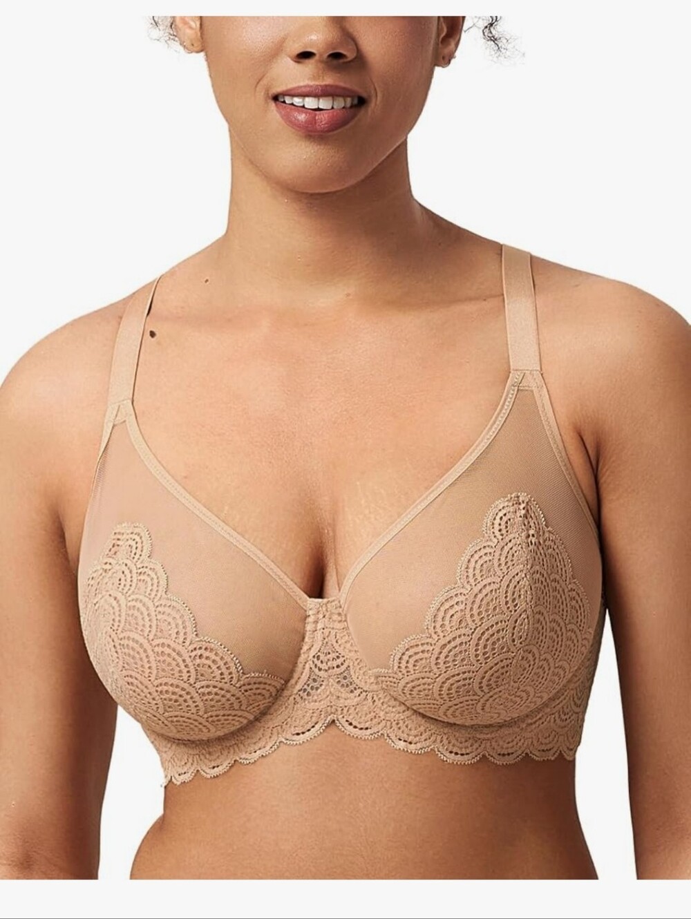 Nude Lace Underwire Minimizer Compression Full-Coverage Bra 32DDD